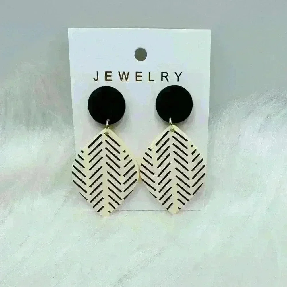Black Leaf Drop Statement Earrings.